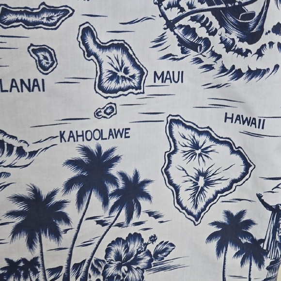 Blue and White Casual Button Down Shirt with Tropical Print - Picture 8 of 9